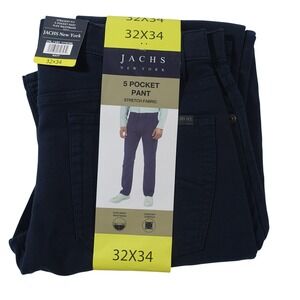 Jachs New York Mens Pants 32X34 Navy 5 Pocket Stretch Fabric